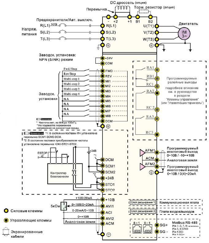 Схема соединений Delta Electronics серии VFD-CP2000